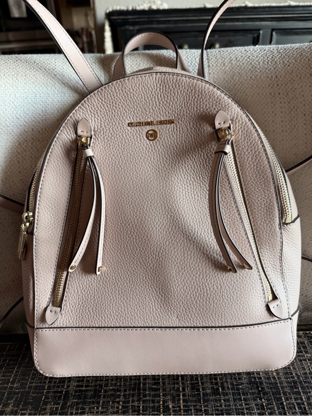 Michael Kors Blush Pebbled Leather Backpack with Gold Hardware